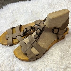 SANITA TAUPE TAN LEATHER WOODEN SANDALS shoes 39 8